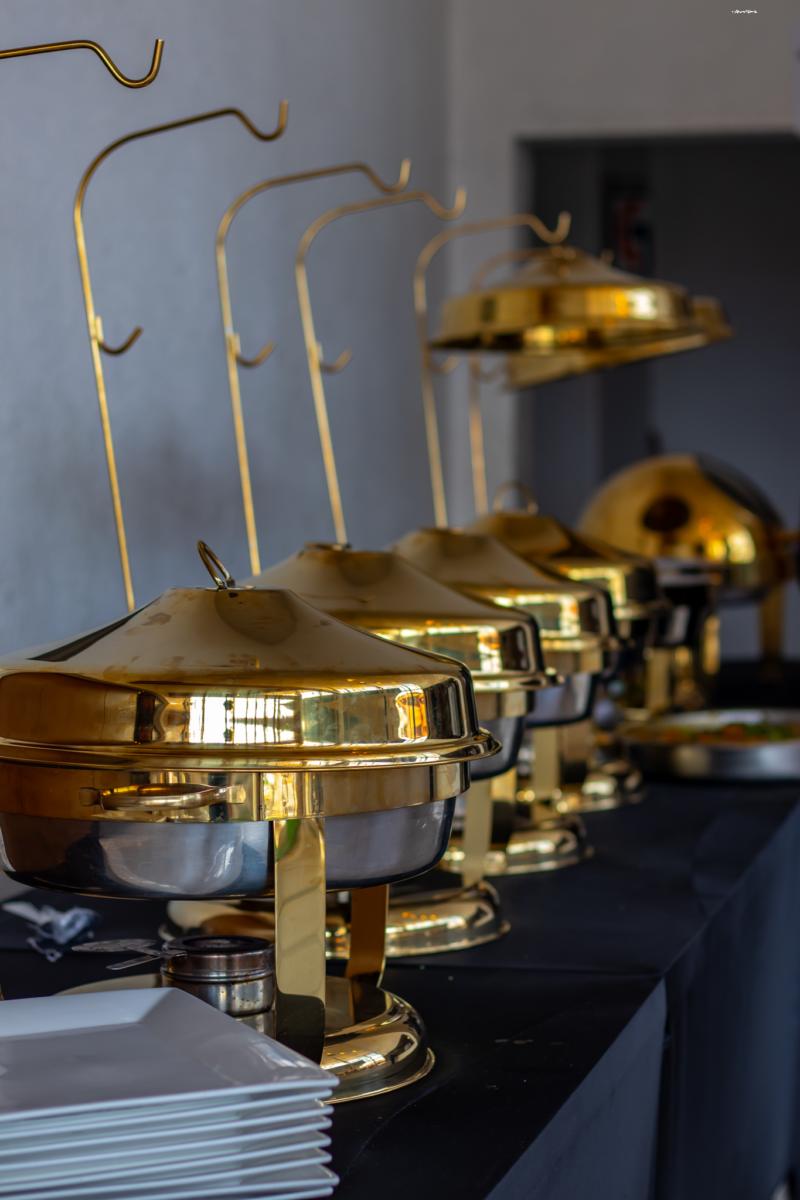 Gold buffet serving dishes